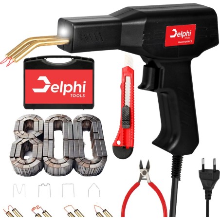 Delphi Tools Kompakte Kunststoff-Heftmaschine + 800 Heftklammern, schwarz