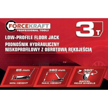 Forcekraft Hydraulikheber, flache Froschausführung, 3 t, mit drehbarem Griff