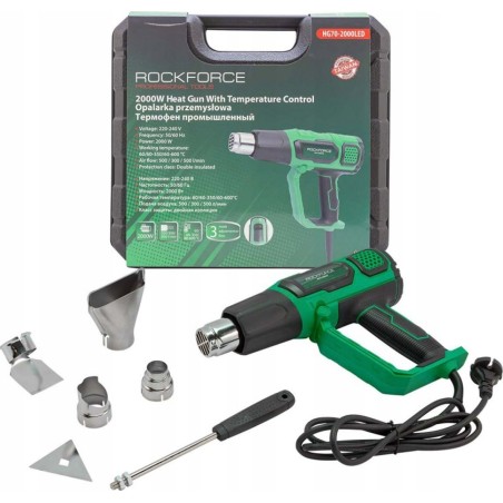 Rockforce Elektrische Heißluftpistole mit Düsen (230 V, 50/60 Hz, 2000 W, 60/350/600 °C, 50/300/500 l/min)