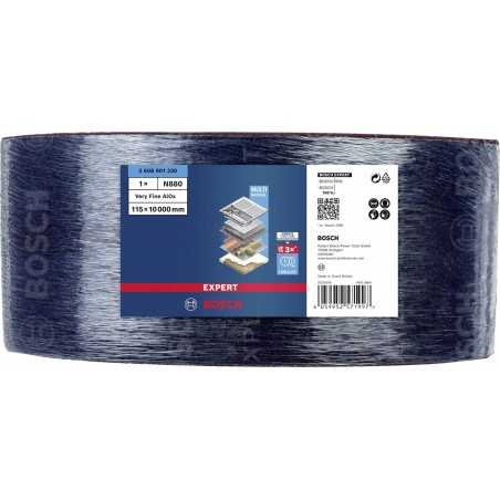 Bosch Expert Schleifrolle N880 Medium A, 115 mm x 10 m, Schleifblatt (rot, 10-Meter-Rolle, für den Handschliff)