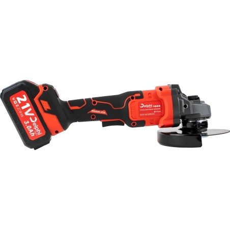 Schleifmaschine von Delphi Tools – bürstenloser Akku-Winkelschleifer mit Gummipolster, 2 Akkus