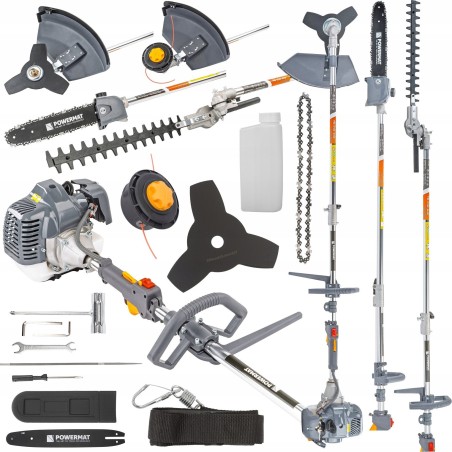 MULTIFUNKTIONALES 4-IN-1-MOTORMÄHER: HECKENSCHERE, KETTENSÄGE, RASENMÄHER, 4 PS