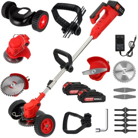 AKKU-Rasentrimmer, Gartentrimmer, elektrischer Rasentrimmer mit Rädern