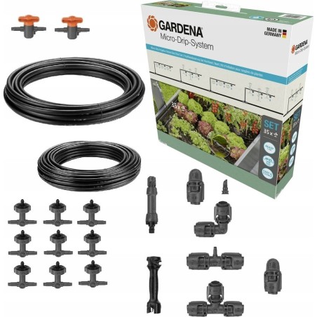 Gardena GARDENA Micro-Drip System Tropfbewässerungsset für Hochbeete/Beete, 35 Pflanzen, Tropfer (Schwarz/Grau, Modell 2023)