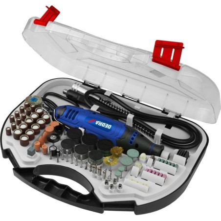 Dedra-Schleifmaschine, Mini-Schleifmaschine 135 W – Set mit 215 Zubehörteilen, Koffer