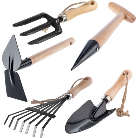 Kadax KADAX 5-in-1-Gartengeräte-Set: Schaufel, Harke, Hacke, Grabzange, Spaten