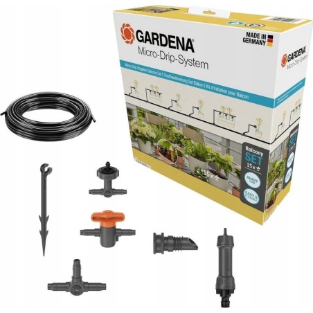 Gardena GARDENA Micro-Drip-System Tropfbewässerungsset für den Balkon, 15 Pflanzen, Tropfer (schwarz/grau, Modell 2023)