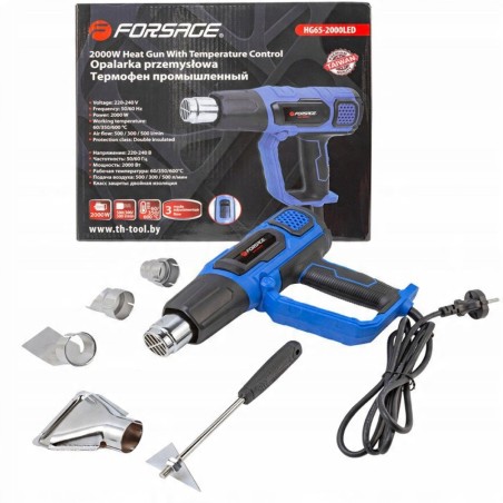 Elektrische Heißluftpistole mit Düsen (230 V, 50/60 Hz, 2000 W, 60/350/600 °C, 50/300/500 l/min)