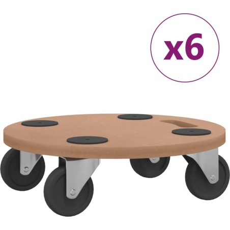 vidaXL Plattformwagen, 6 Stück, rund, Holzwerkstoff