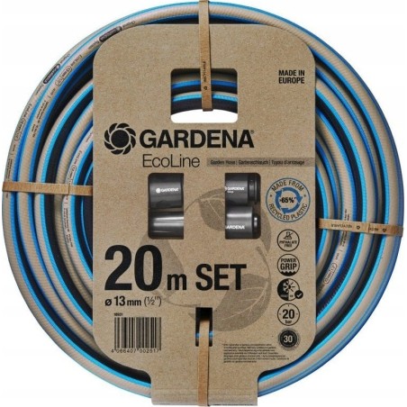 Gardena GARDENA EcoLine Schlauch 13 mm (1/2"), 20 Meter, mit Systemteilen (schwarz/beige, zu 65 % aus recyceltem Material)
