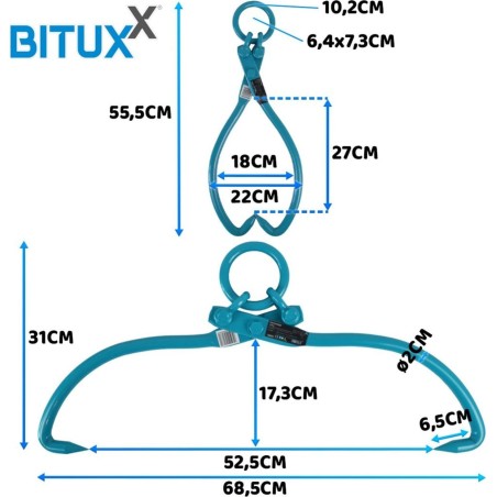 Bituxx Holzgreifer 450 mm, 680 kg, selbstspannende Baumstammzange von Bituxx