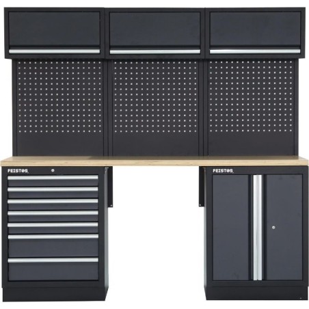 Costway Feistos Werkstattausstattung Werkzeugschrank Apollo 8 inklusive Lochwand Grau/Schwarz 204 x 46 x 200 cm