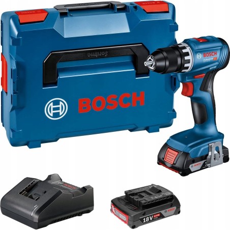 Bosch Akku-Bohrmaschine GSR 18V-45 Professional, 18 V (blau/schwarz, 2 Li-Ionen-Akkus à 2,0 Ah, im L-BOXX)