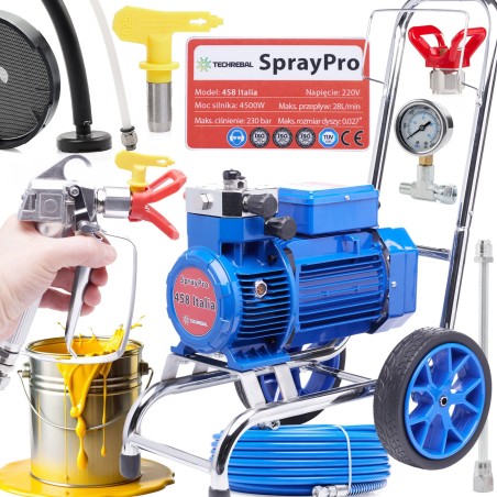 Professionelle Farbspritzmaschine, 28 l/min, 4500 W, Edelstahlrahmen, 15 m Schlauch