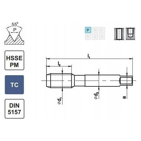 Fanar Gewindebohrer G 1/8" DIN 5157/2-P HSSE-PM HRC 40 TICN