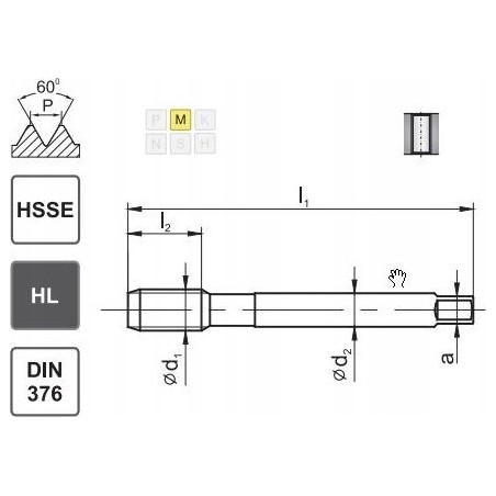 Fanar Gewindebohrer M12 DIN-376B (6H) HSSE HL INOX