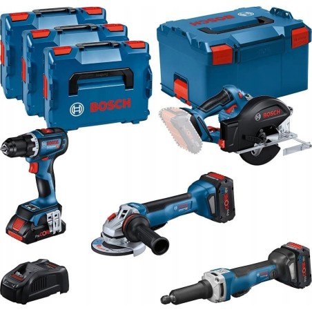 BOSCH.COMBO SET 18 V (GSR 18V-90C + GWS 18V-15 PSC + GKM 18V-50 + GGS 18V-23 PLC) 1xPC4,0Ah 2xPC5,5Ah ...