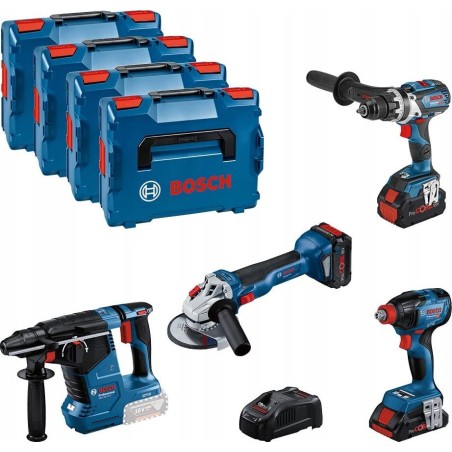 Bosch Professional 18-V-System-Kombi-Set: GSR 18V-110 C + GDX 18V-210 C + GWS 18V-10 + GBH 18V-24 C (inkl. 2x ProCORE 5-Akkus)