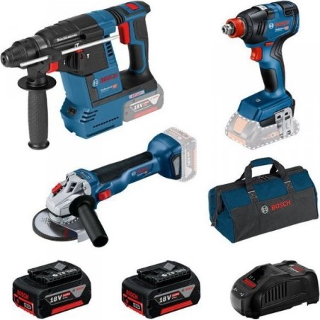 Bosch-Elektrowerkzeugset SET BOSCH GBH 18V-26 + GDX 18V-200 + GWS 18V-10 + 2XAKU 5,0 Ah + GAL 1880CV + TASCHE