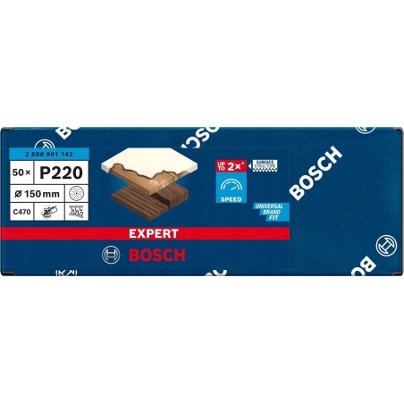 Schleifpapier Bosch Expert C470, 150 mm, K220 mit mehreren Löchern (50 Stück, für Exzenterschleifer)